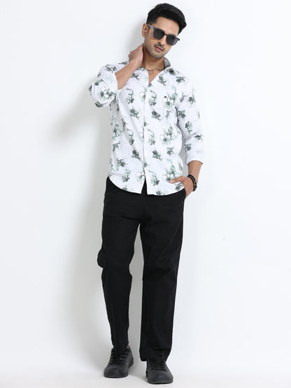 Satin Floral Print green Shirt