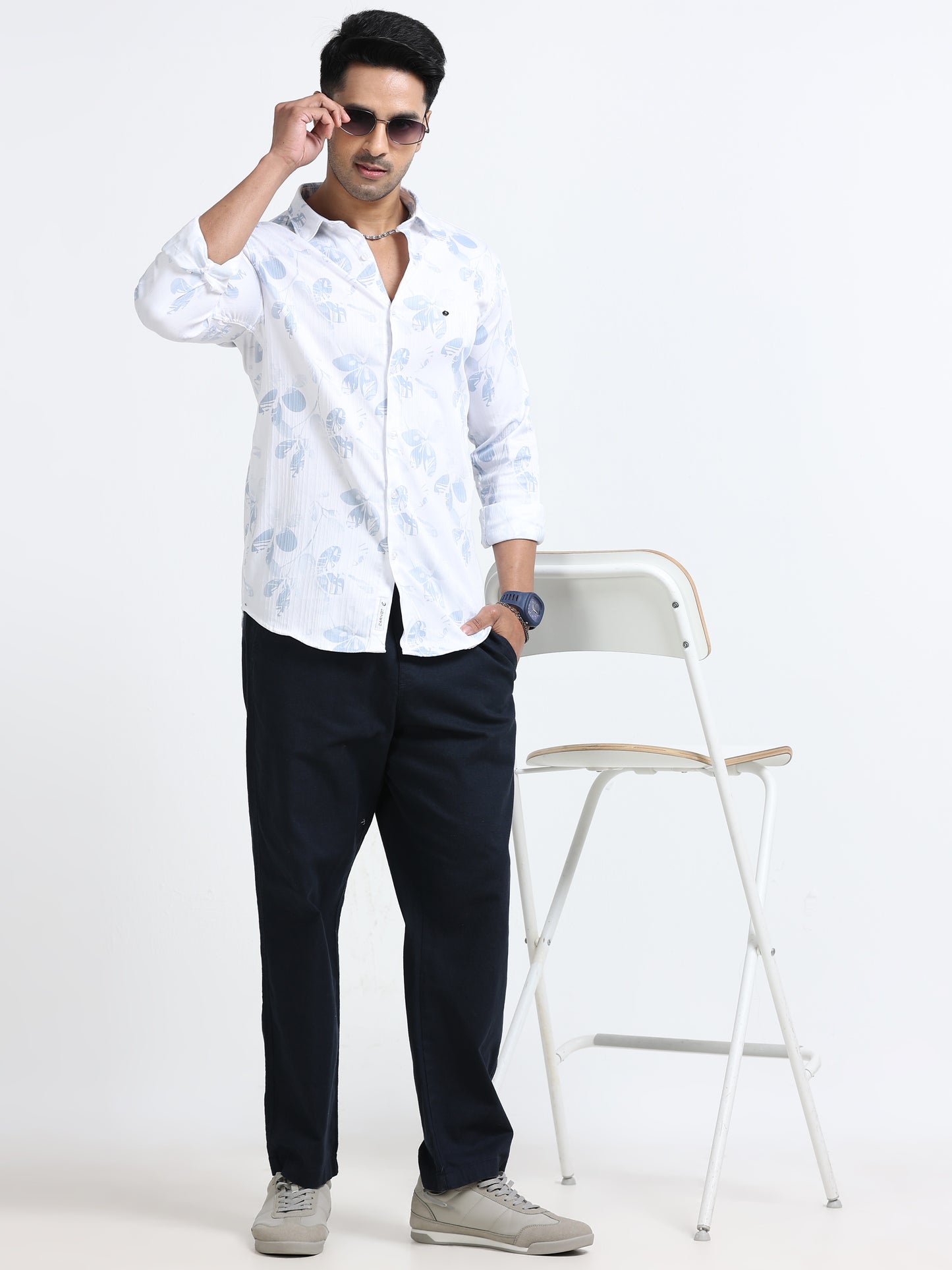 Satin Floral Print blue Shirt