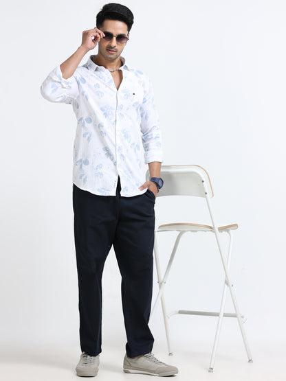 Satin Floral Print blue Shirt