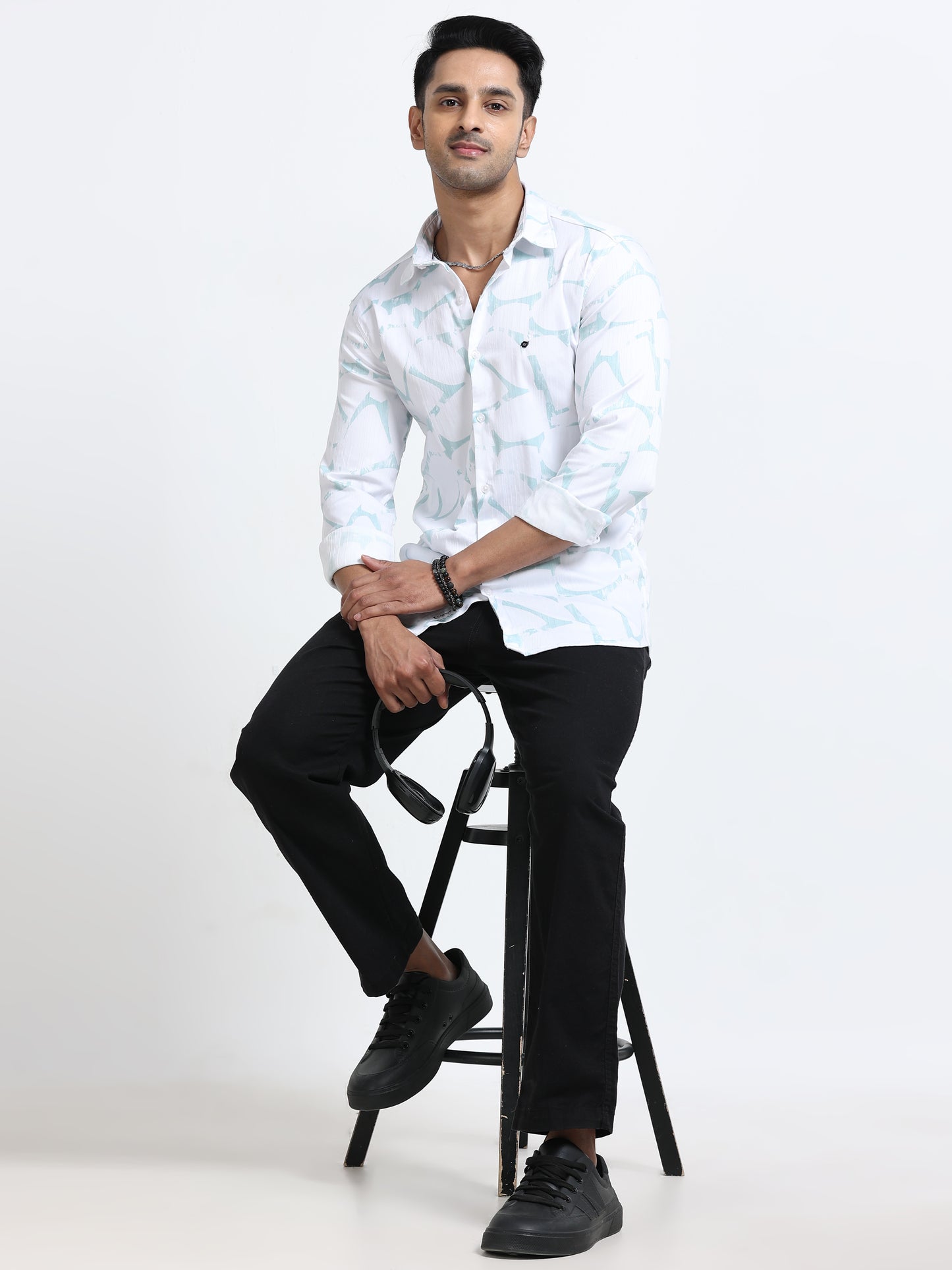 Satin Floral Print green Shirt