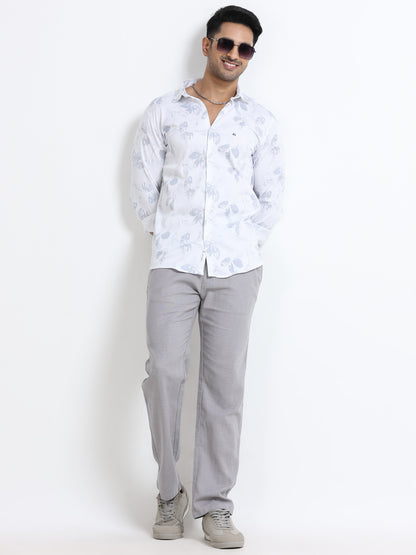 Satin Floral Print grey Shirt