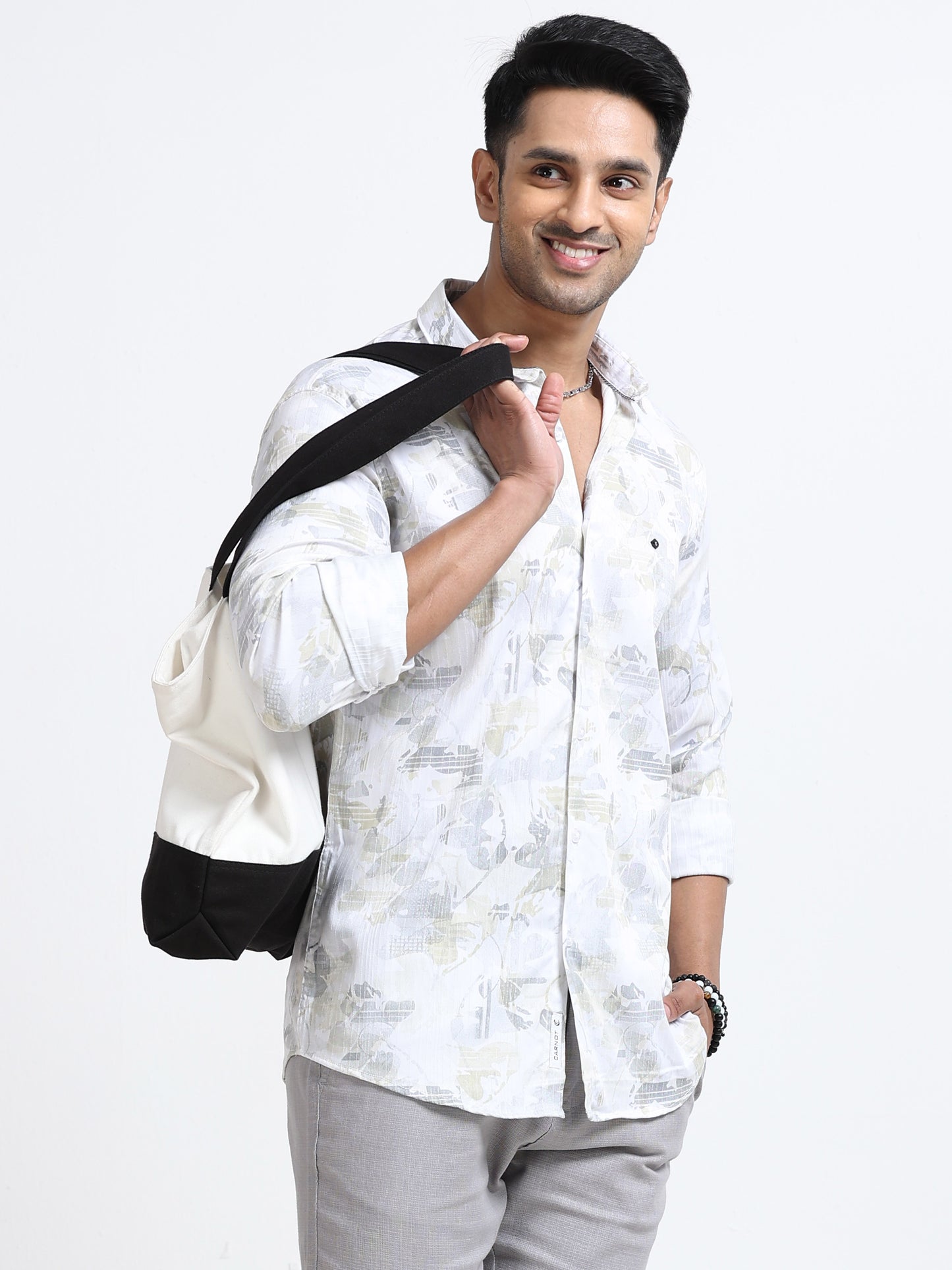 Satin Floral Print dark green Shirt