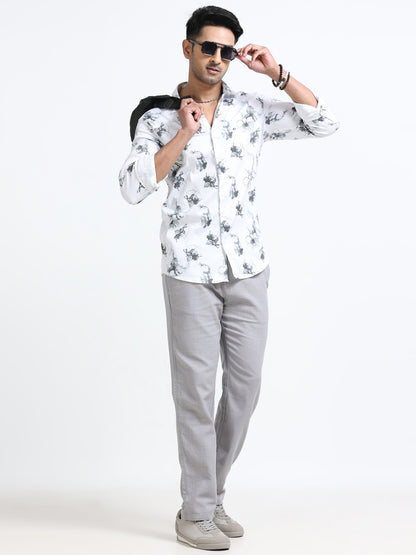 Satin Floral Print black Shirt