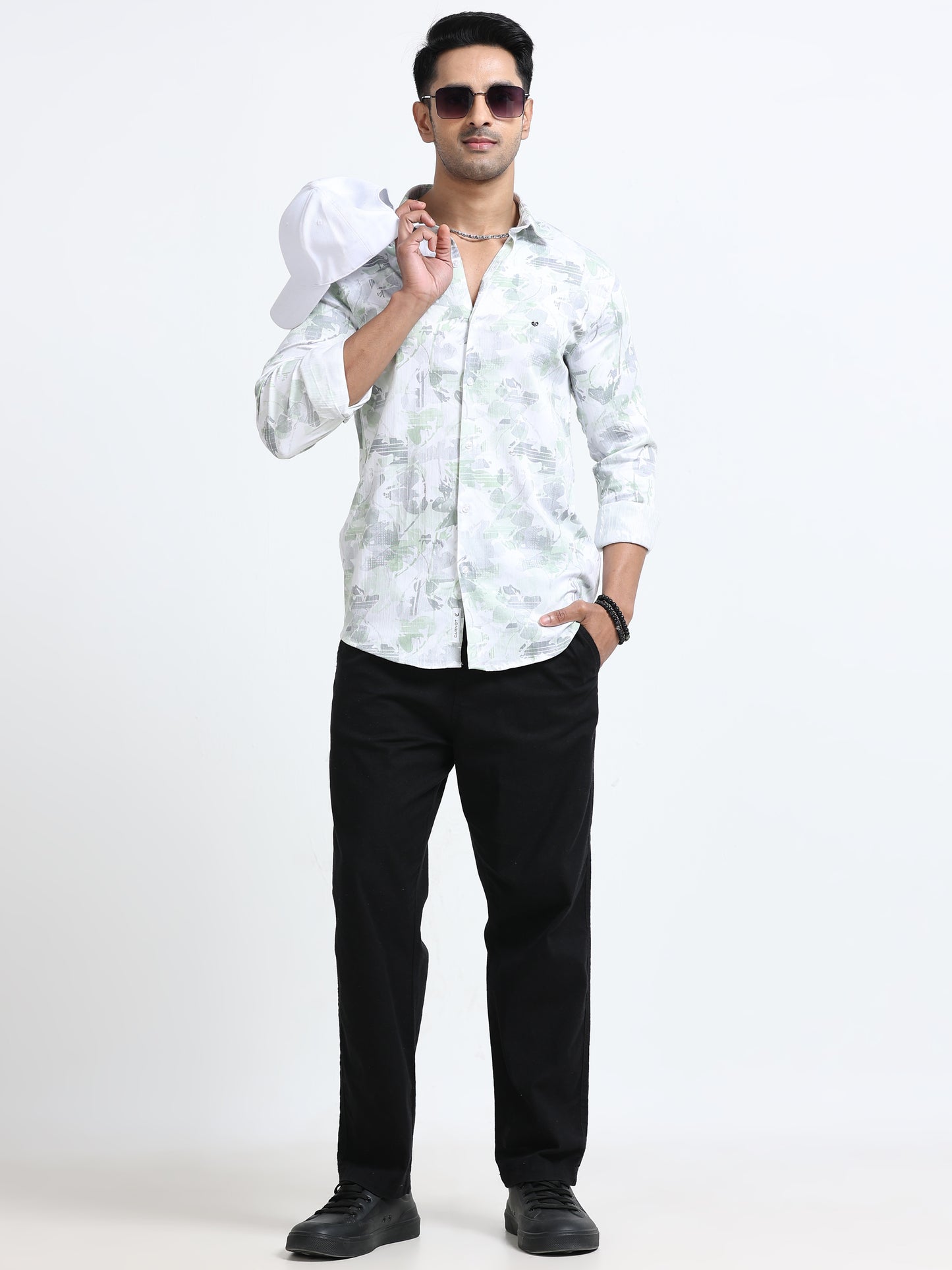 Satin Floral Print green Shirt