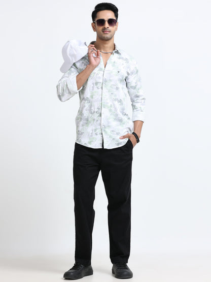 Satin Floral Print green Shirt