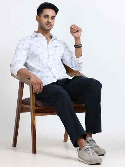 Satin Floral Print blue Shirt