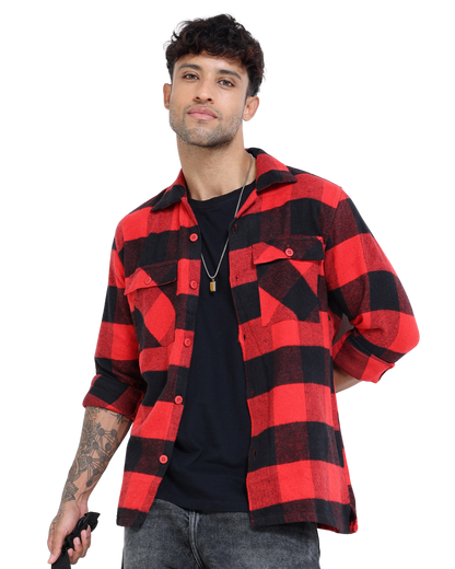 Twill Brushed Checks red Shirt