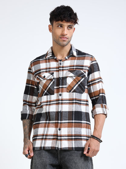Twill Brushed Checks brown Shirt