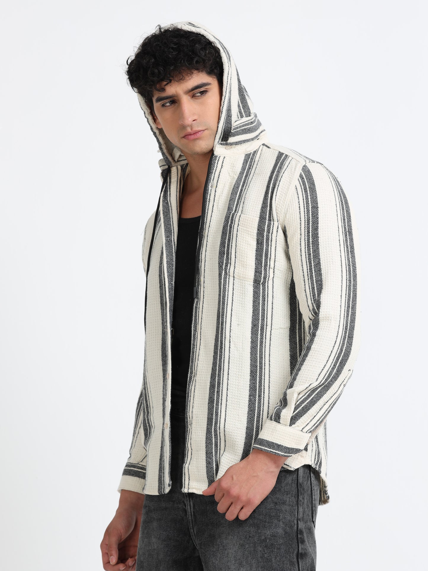 Stripes hood beige Shirt