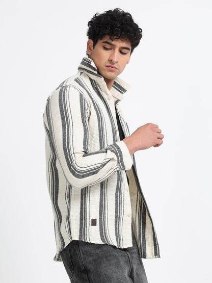 Stripes hood beige Shirt