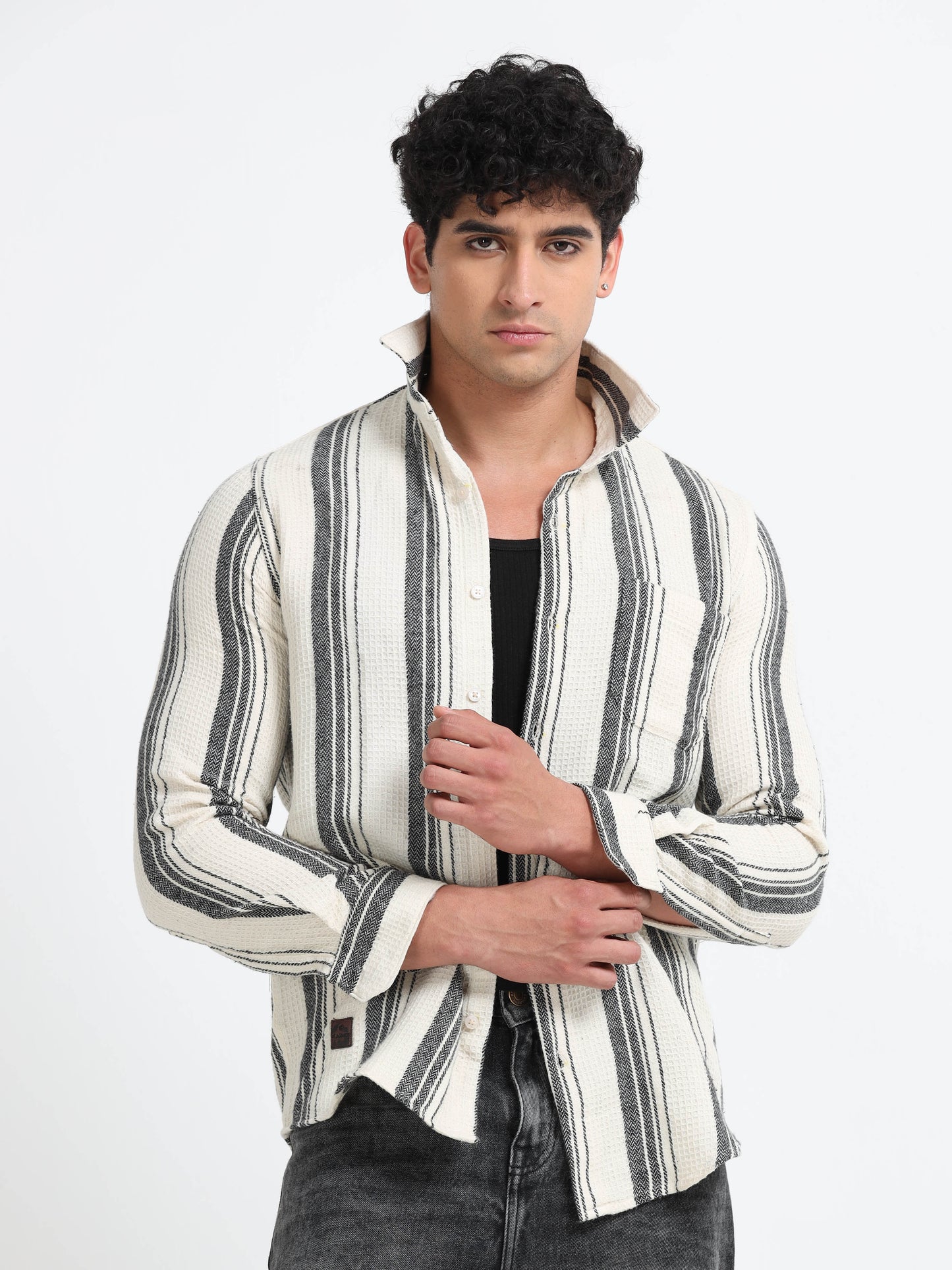 Stripes hood beige Shirt