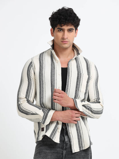 Stripes hood beige Shirt