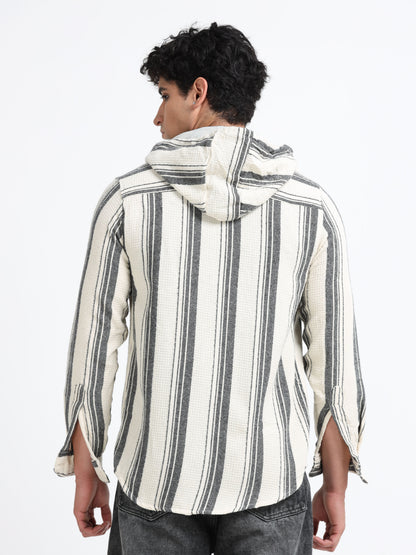 Stripes hood beige Shirt