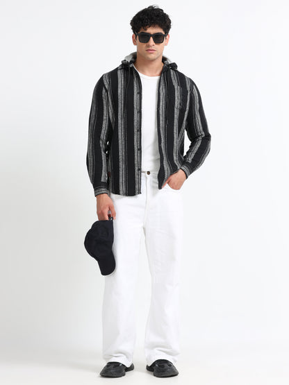 Stripes hood  black Shirt