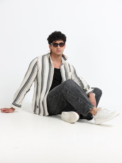 Stripes hood beige Shirt