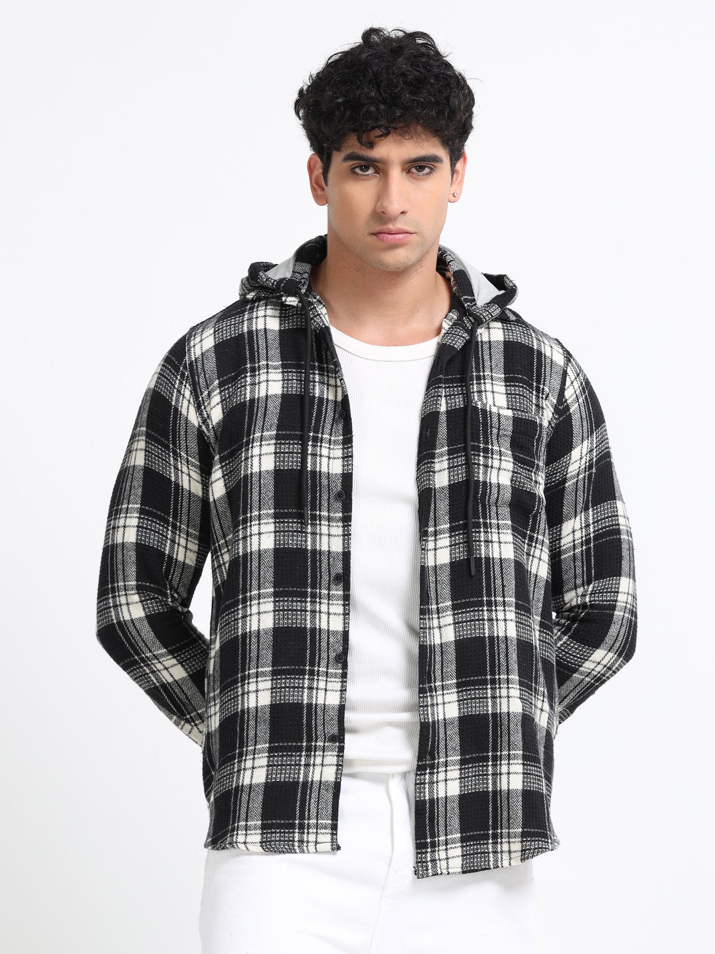 Checks hood  black Shirt