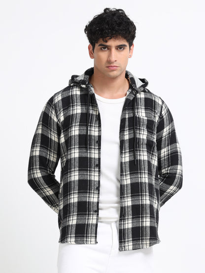 Checks hood  black Shirt