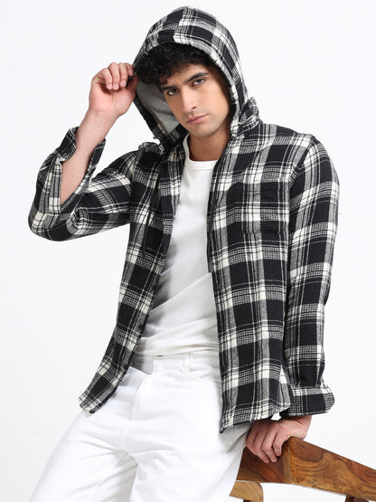 Checks hood  black Shirt