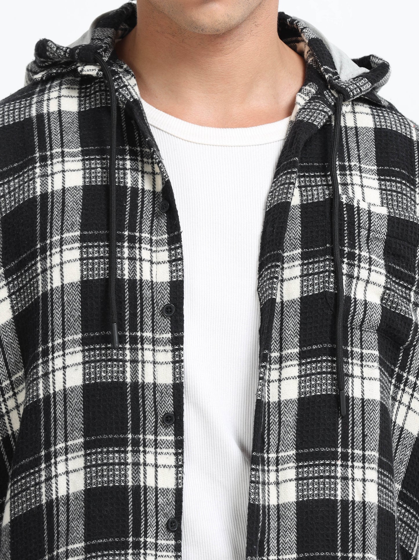 Checks hood  black Shirt