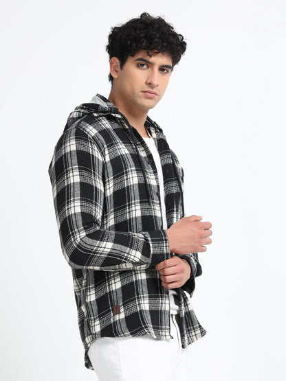 Checks hood  black Shirt