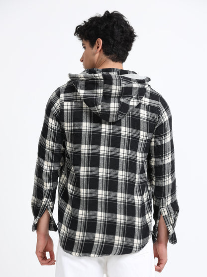 Checks hood  black Shirt