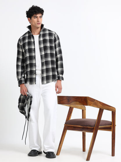 Checks hood  black Shirt