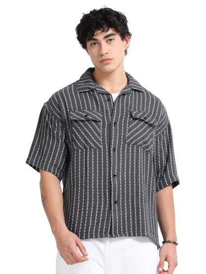 Drop Shoulder stripes dark grey Shirt