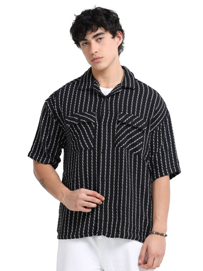 Drop Shoulder stripes black Shirt