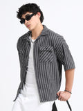 Drop Shoulder stripes dark grey Shirt