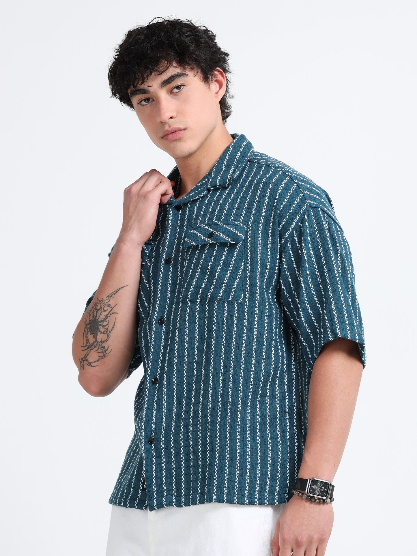 Drop Shoulder stripes blue Shirt