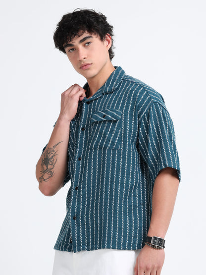 Drop Shoulder stripes blue Shirt