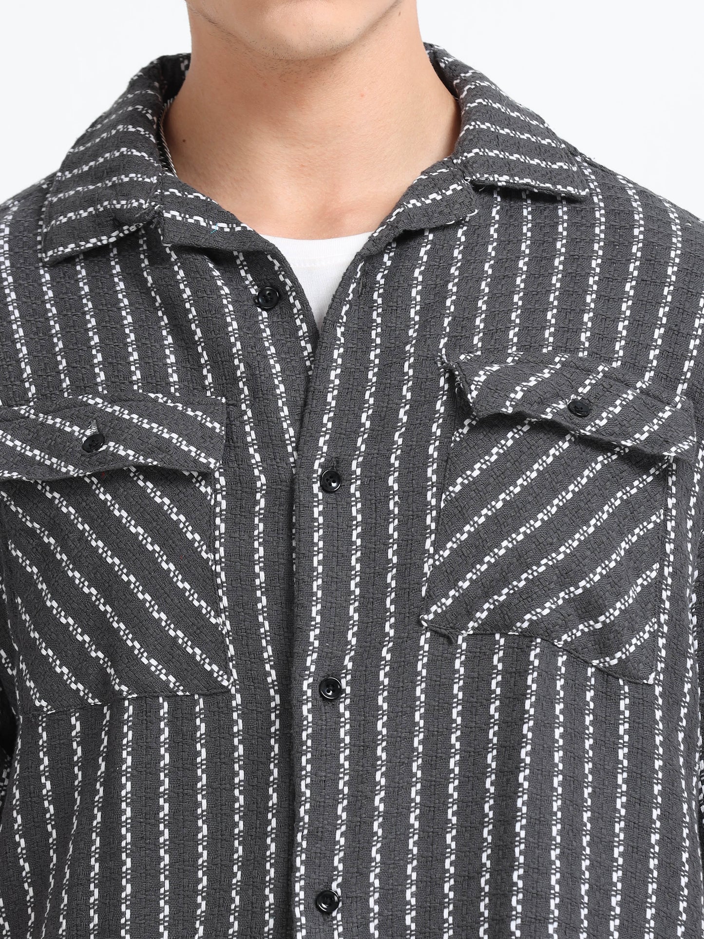 Drop Shoulder stripes dark grey Shirt