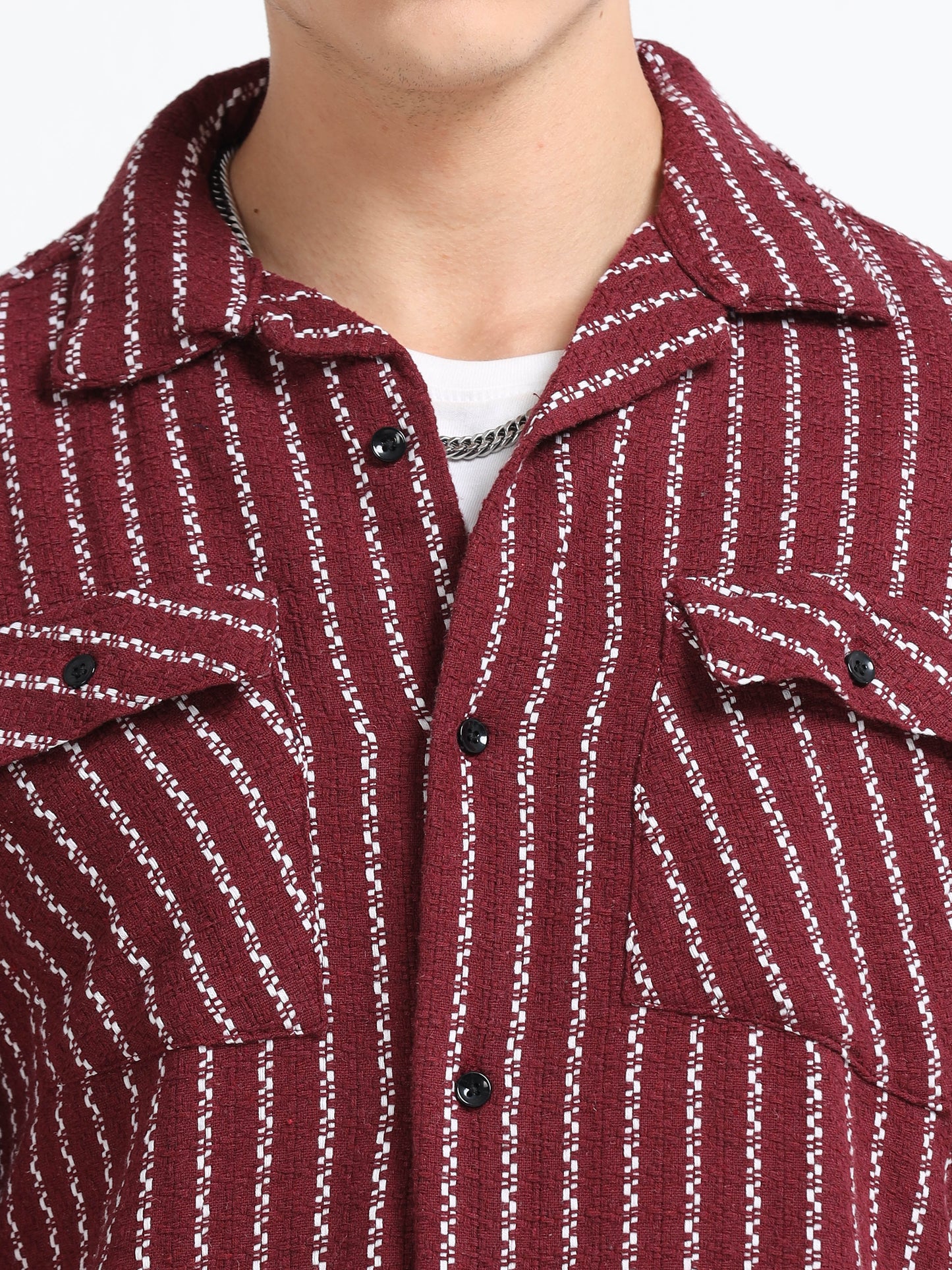 Drop Shoulder stripes dark red Shirt