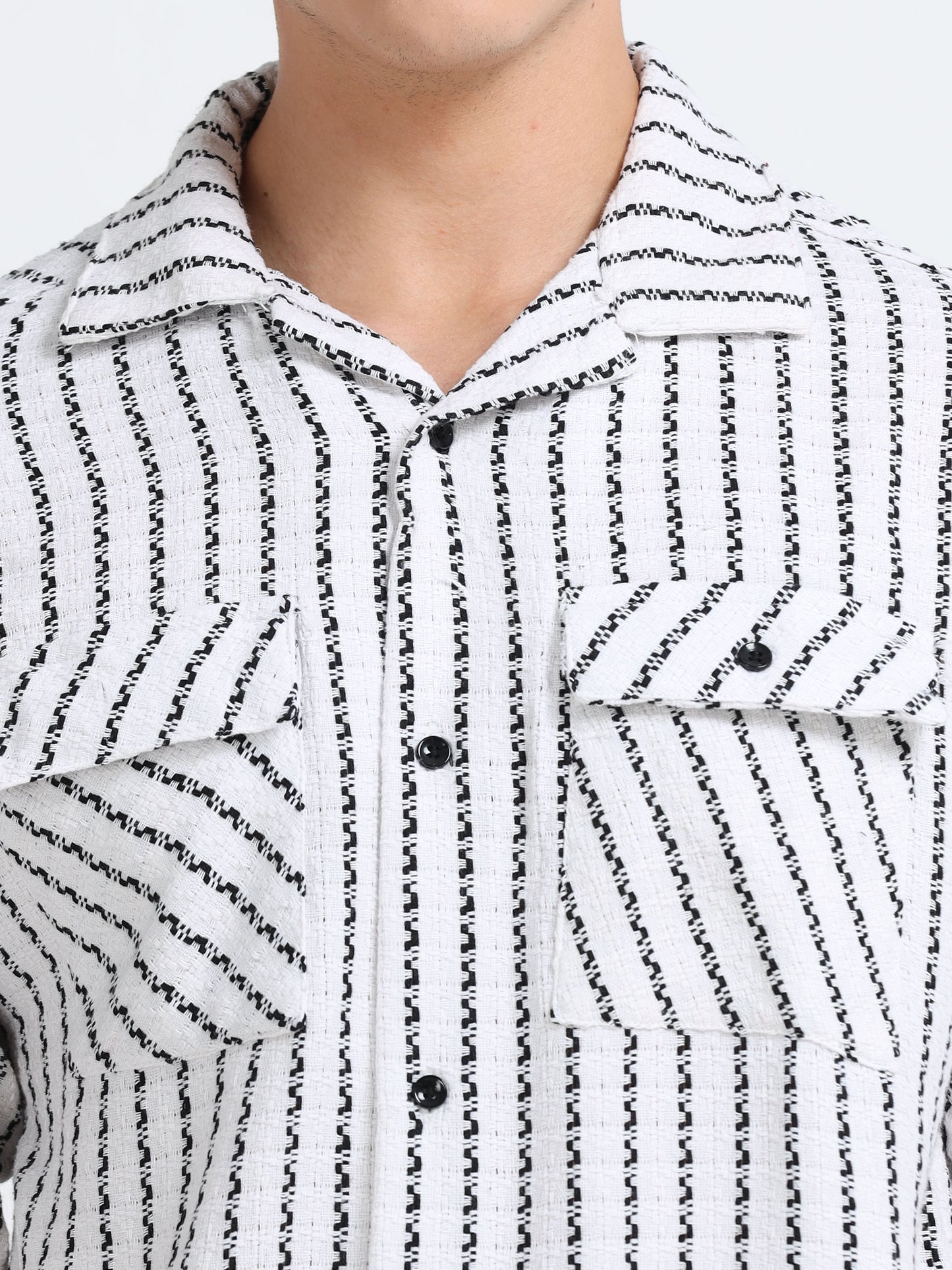 Drop Shoulder stripes white Shirt