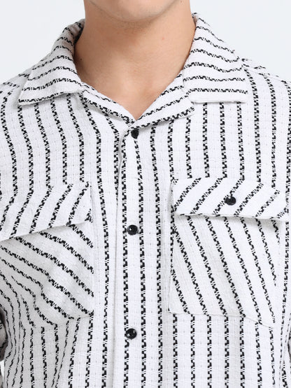 Drop Shoulder stripes white Shirt