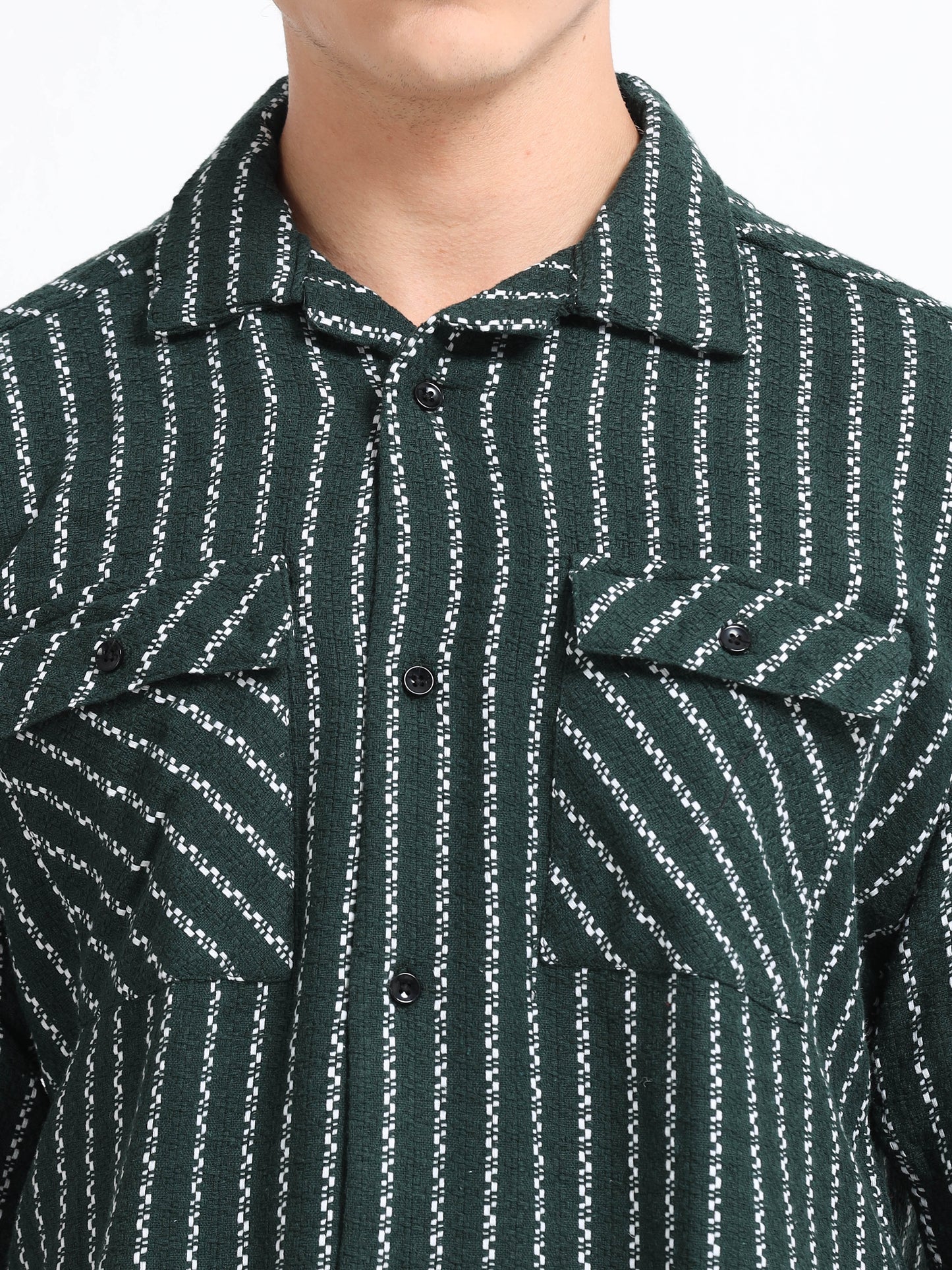 Drop Shoulder stripes dark green Shirt