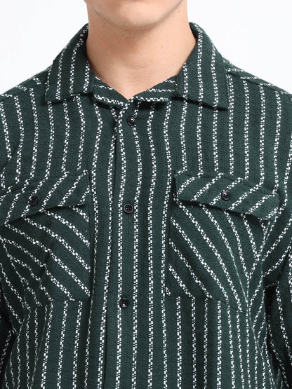 Drop Shoulder stripes dark green Shirt