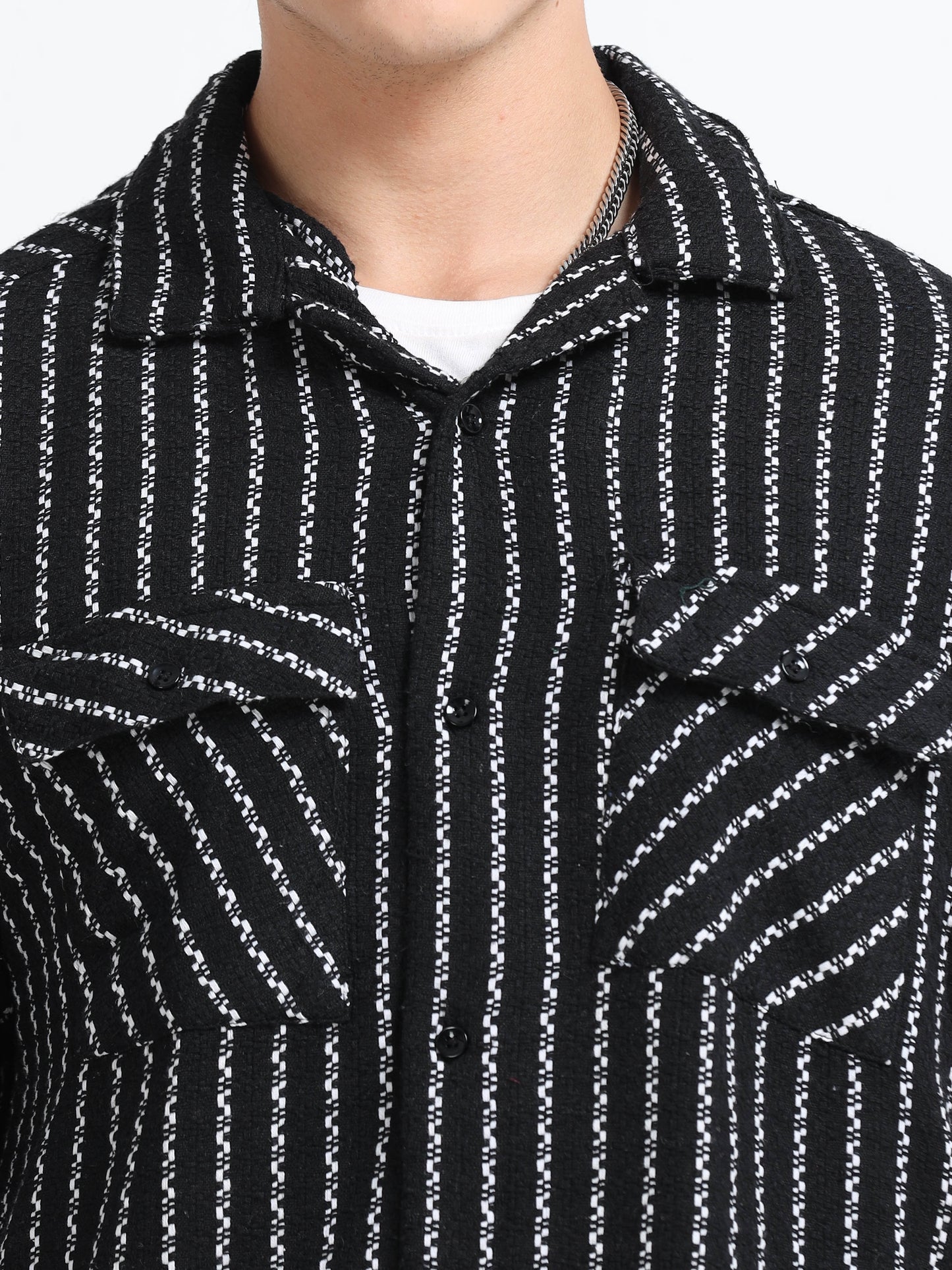 Drop Shoulder stripes black Shirt