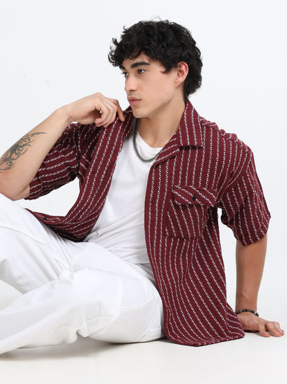 Drop Shoulder stripes dark red Shirt
