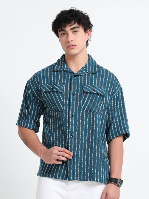 Drop Shoulder stripes blue Shirt