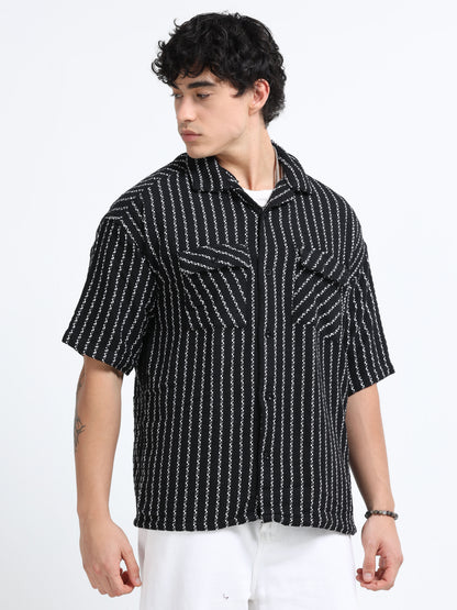 Drop Shoulder stripes black Shirt