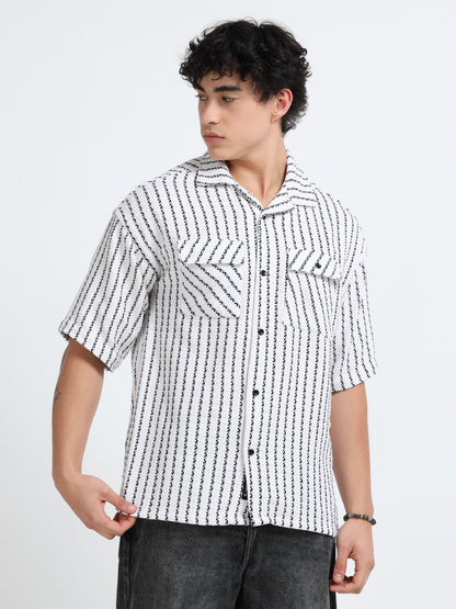 Drop Shoulder stripes white Shirt