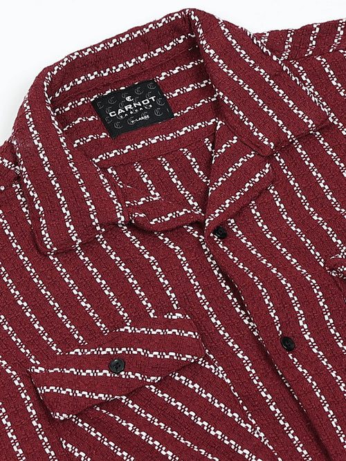 Drop Shoulder stripes dark red Shirt