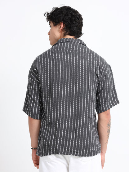Drop Shoulder stripes dark grey Shirt