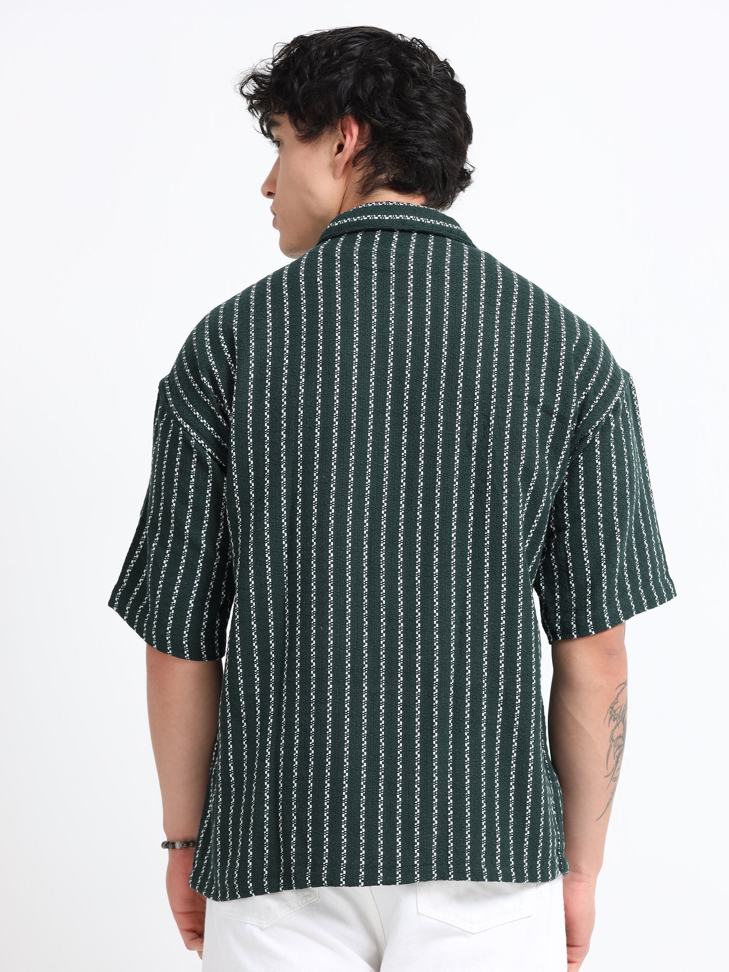 Drop Shoulder stripes dark green Shirt