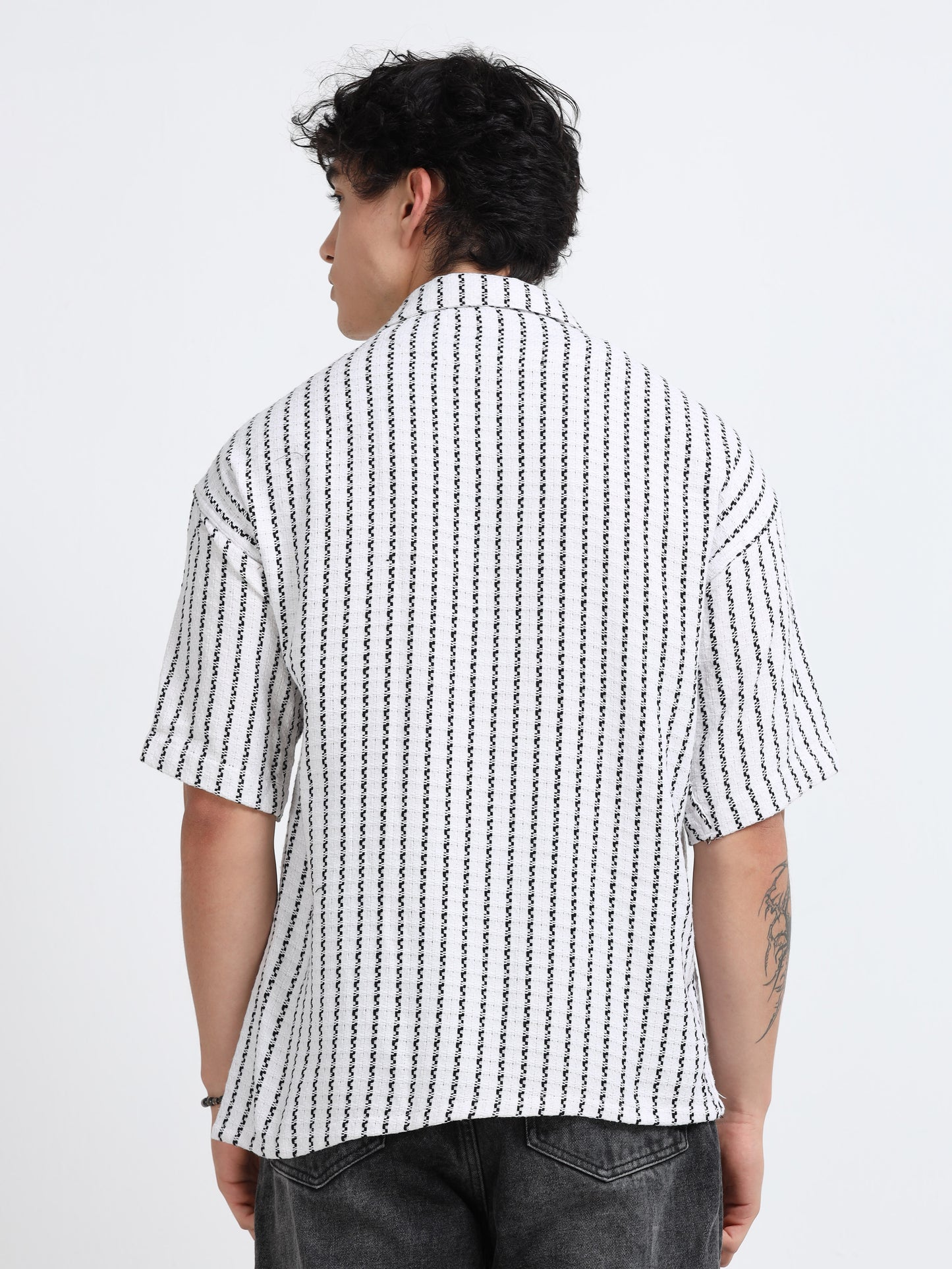 Drop Shoulder stripes white Shirt