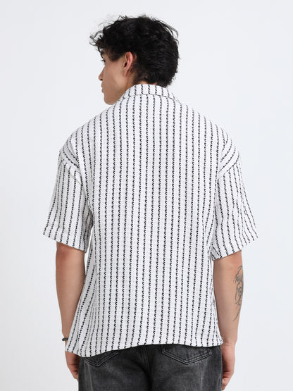 Drop Shoulder stripes white Shirt