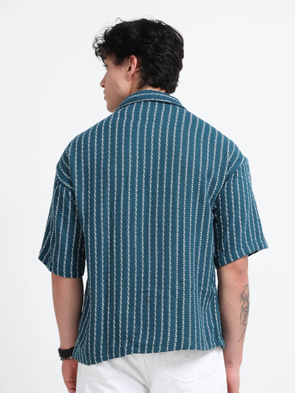Drop Shoulder stripes blue Shirt