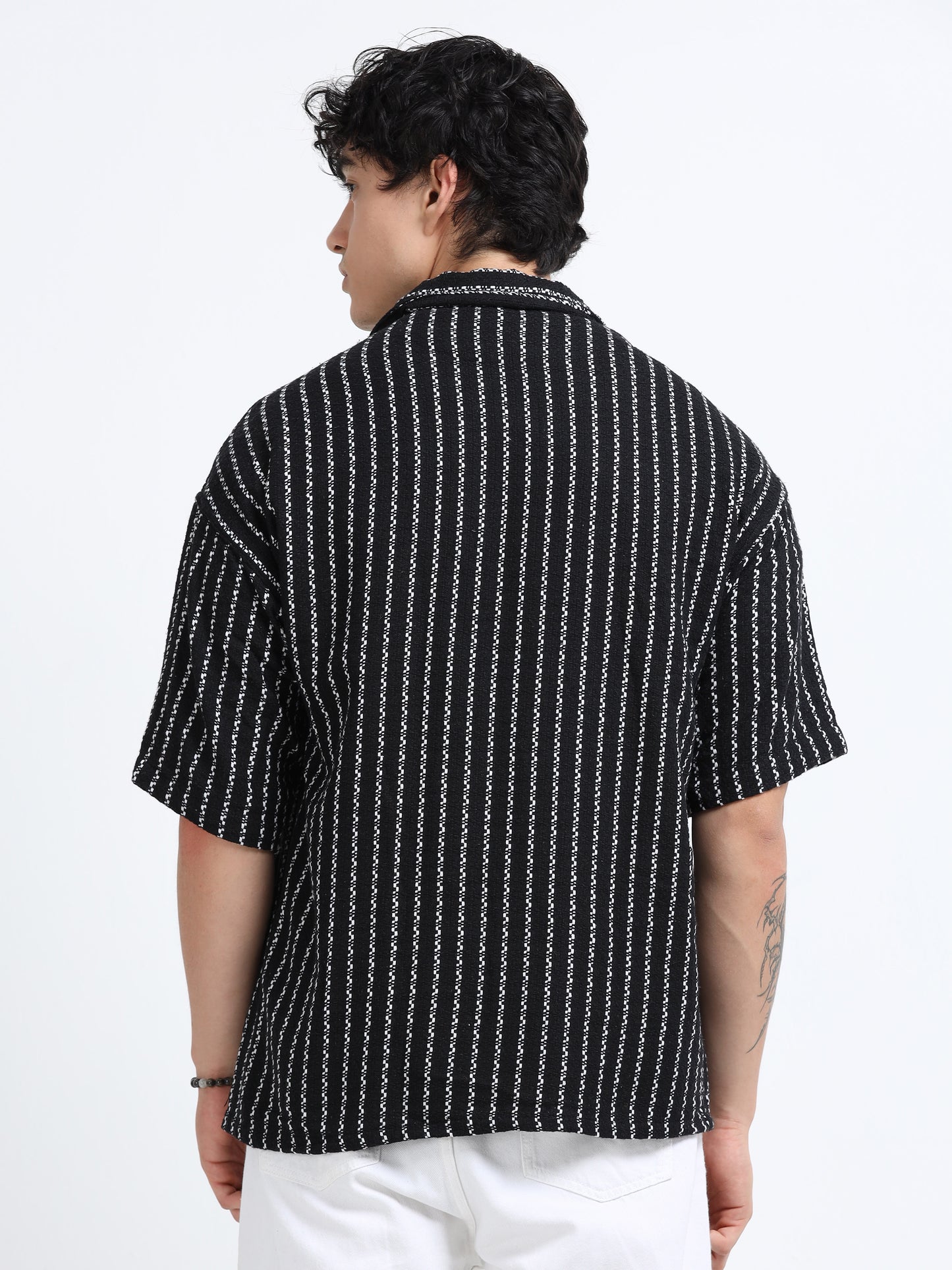 Drop Shoulder stripes black Shirt