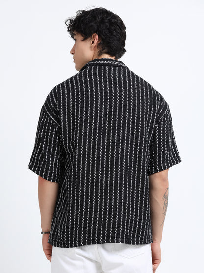 Drop Shoulder stripes black Shirt